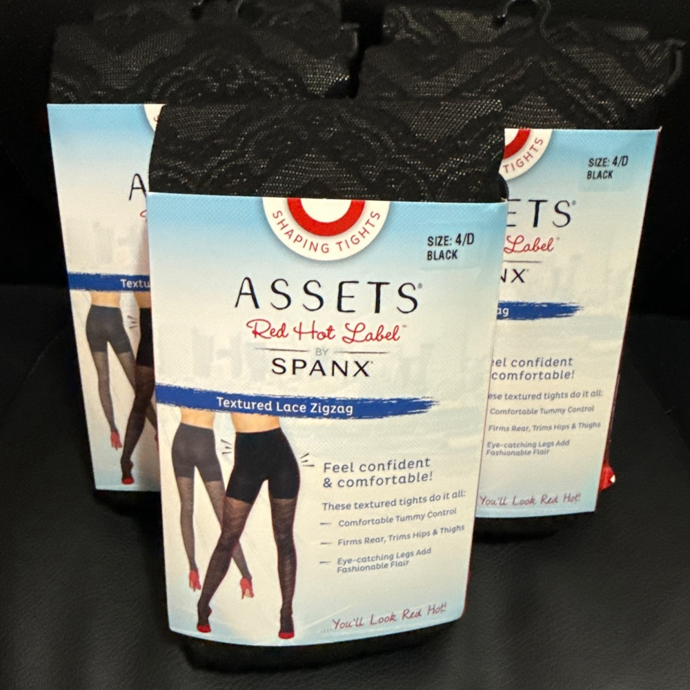ASSETS by SPANX Black Textured Lace Zigzag Tights Size4/D/180-220lb 5’4”-6’